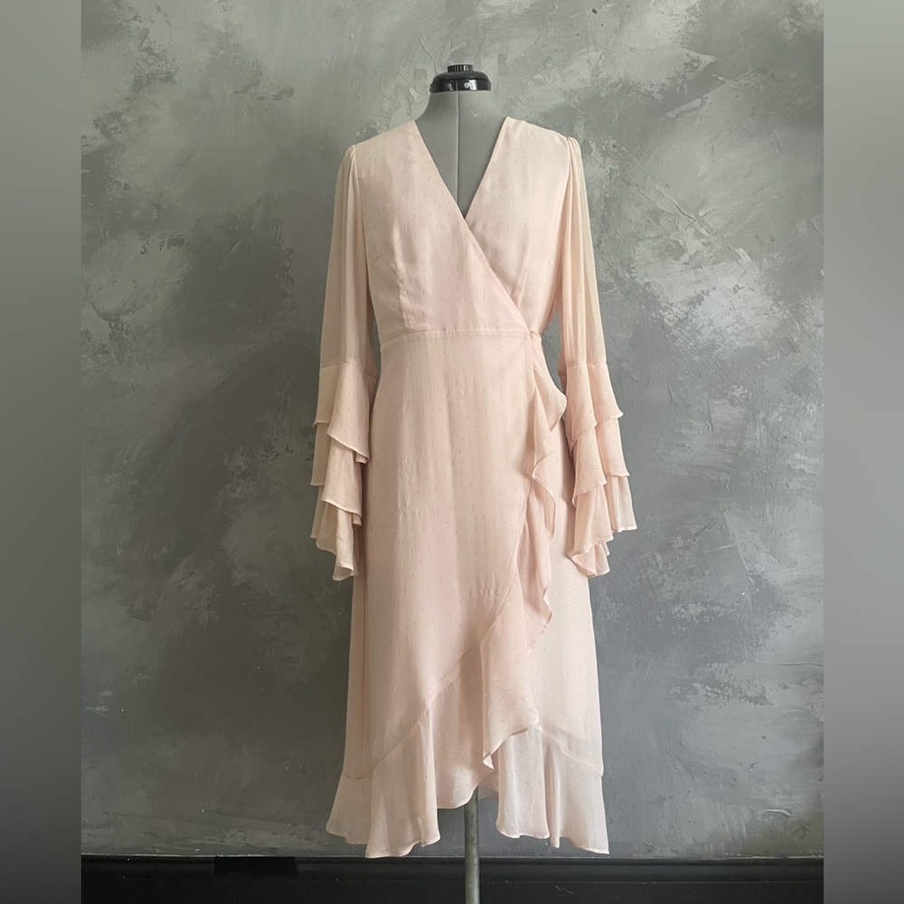 Forever 21 Pink Swiss Dot Ruffle Wrap Dress XL